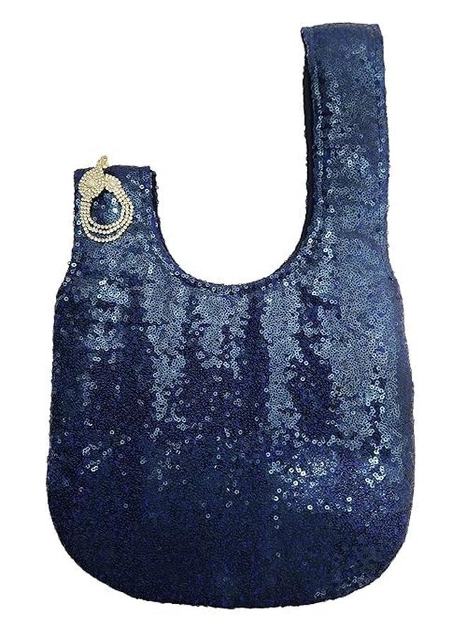 athizay Ethnic Handbags for Women Sequin work artisan potli bags Handcrafted Self Design (British Racing, Dark Blue) - Image 3